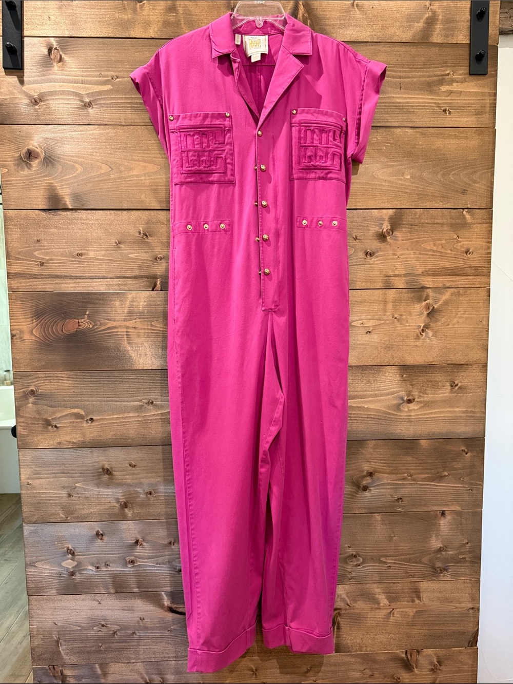 Emily McCarthy Fuchsia Short-Sleeve Utility Romper Jumpsuit